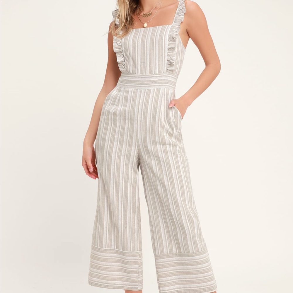 Creme Ruffle Stripe Jumpsuit
